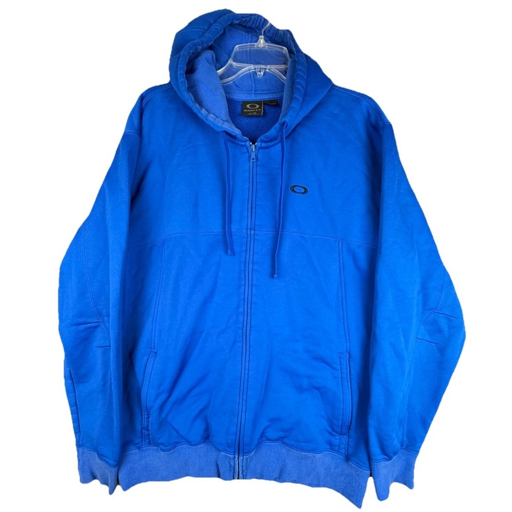 Y2K OAKLEY FULL ZIP HOODIE Men's XL Blue Logo Fleece Lined EUC